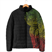 Hawaiian Traditional Tattoos Padded Jacket Kakau Tribal Tropical Plant Motif Kanaka Maoli Flag Color Inspired LT03 - Polynesian Pride