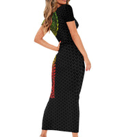 Hawaiian Traditional Tattoos Short Sleeve Bodycon Dress Kakau Tribal Tropical Plant Motif Kanaka Maoli Flag Color Inspired LT03 - Polynesian Pride