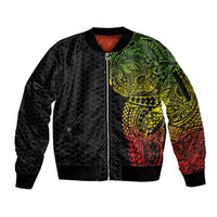 Hawaiian Traditional Tattoos Sleeve Zip Bomber Jacket Kakau Tribal Tropical Plant Motif Kanaka Maoli Flag Color Inspired LT03 Unisex Multicolor - Polynesian Pride