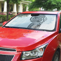 Hawaiian Traditional Tattoos Auto Sun Shade Kakau Tribal Tropical Plant Motif White Color LT03 - Polynesian Pride