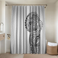 Hawaiian Traditional Tattoos Bathroom Set Kakau Tribal Tropical Plant Motif White Color LT03 Shower Curtain Only White - Polynesian Pride