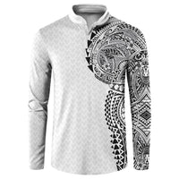 Hawaiian Traditional Tattoos Button Sweatshirt Kakau Tribal Tropical Plant Motif White Color LT03 White - Polynesian Pride