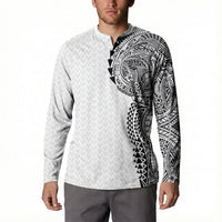 Hawaiian Traditional Tattoos Button Sweatshirt Kakau Tribal Tropical Plant Motif White Color LT03 - Polynesian Pride