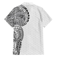 Hawaiian Traditional Tattoos Family Matching Long Sleeve Bodycon Dress and Hawaiian Shirt Kakau Tribal Tropical Plant Motif White Color LT03 - Polynesian Pride