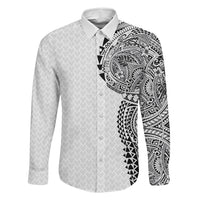 Hawaiian Traditional Tattoos Family Matching Puletasi and Hawaiian Shirt Kakau Tribal Tropical Plant Motif White Color LT03 Dad's Shirt - Long Sleeve White - Polynesian Pride