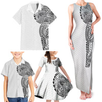 Hawaiian Traditional Tattoos Family Matching Tank Maxi Dress and Hawaiian Shirt Kakau Tribal Tropical Plant Motif White Color LT03 - Polynesian Pride