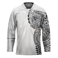 Hawaiian Traditional Tattoos Hockey Jersey Kakau Tribal Tropical Plant Motif White Color
