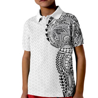 Hawaiian Traditional Tattoos Kid Polo Shirt Kakau Tribal Tropical Plant Motif White Color