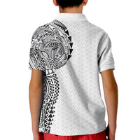 Hawaiian Traditional Tattoos Kid Polo Shirt Kakau Tribal Tropical Plant Motif White Color