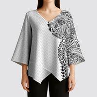 Hawaiian Traditional Tattoos Kimono Sleeve Blouse Kakau Tribal Tropical Plant Motif White Color