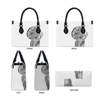 Hawaiian Traditional Tattoos Leather Bag Kakau Tribal Tropical Plant Motif White Color LT03 - Polynesian Pride