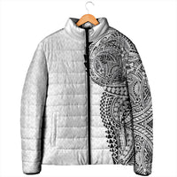 Hawaiian Traditional Tattoos Padded Jacket Kakau Tribal Tropical Plant Motif White Color LT03 - Polynesian Pride