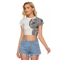 Hawaiian Traditional Tattoos Raglan Cropped T Shirt Kakau Tribal Tropical Plant Motif White Color