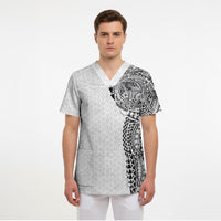 Hawaiian Traditional Tattoos Scrub Top Kakau Tribal Tropical Plant Motif White Color LT03 - Polynesian Pride