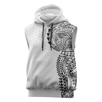 Hawaiian Traditional Tattoos Sleeveless Hoodie Kakau Tribal Tropical Plant Motif White Color LT03 White - Polynesian Pride
