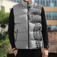 Hawaiian Traditional Tattoos Sleeveless Puffer Jacket Kakau Tribal Tropical Plant Motif White Color LT03 - Polynesian Pride
