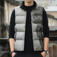 Hawaiian Traditional Tattoos Sleeveless Puffer Jacket Kakau Tribal Tropical Plant Motif White Color LT03 - Polynesian Pride