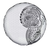 Hawaiian Traditional Tattoos Spare Tire Cover Kakau Tribal Tropical Plant Motif White Color