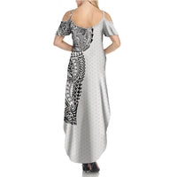 Hawaiian Traditional Tattoos Summer Maxi Dress Kakau Tribal Tropical Plant Motif White Color