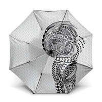 Hawaiian Traditional Tattoos Umbrella Kakau Tribal Tropical Plant Motif White Color LT03 One Size Folded 11.42 inch Opened Diameter 37.4 inch White - Polynesian Pride