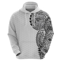 Hawaiian Traditional Tattoos Zip Hoodie Kakau Tribal Tropical Plant Motif White Color