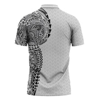 Hawaiian Traditional Tattoos Zipper Polo Shirt Kakau Tribal Tropical Plant Motif White Color LT03 - Polynesian Pride