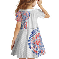 Hawaiian Traditional Tattoos Family Matching Off Shoulder Short Dress and Hawaiian Shirt Kakau Tribal Tropical Plant Motif Hawaii Flag Color Inspired LT03 - Polynesian Pride