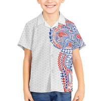 Hawaiian Traditional Tattoos Family Matching Summer Maxi Dress and Hawaiian Shirt Kakau Tribal Tropical Plant Motif Hawaii Flag Color Inspired LT03 Son's Shirt Multicolor - Polynesian Pride