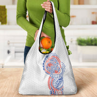 Hawaiian Traditional Tattoos Grocery Bag Kakau Tribal Tropical Plant Motif Hawaii Flag Color Inspired