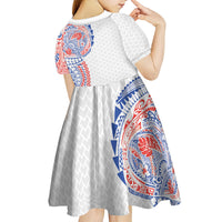 Hawaiian Traditional Tattoos Kid Short Sleeve Dress Kakau Tribal Tropical Plant Motif Hawaii Flag Color Inspired LT03 - Polynesian Pride