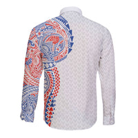 Hawaiian Traditional Tattoos Long Sleeve Button Shirt Kakau Tribal Tropical Plant Motif Hawaii Flag Color Inspired