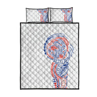 Hawaiian Traditional Tattoos Quilt Bed Set Kakau Tribal Tropical Plant Motif Hawaii Flag Color Inspired