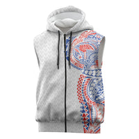 Hawaiian Traditional Tattoos Sleeveless Zip Hoodie Kakau Tribal Tropical Plant Motif Hawaii Flag Color Inspired LT03 Multicolor - Polynesian Pride
