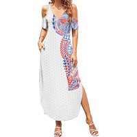 Hawaiian Traditional Tattoos Summer Maxi Dress Kakau Tribal Tropical Plant Motif Hawaii Flag Color Inspired LT03 Women Multicolor - Polynesian Pride