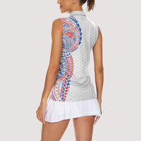 Hawaiian Traditional Tattoos Women Sleeveless Polo Shirt Kakau Tribal Tropical Plant Motif Hawaii Flag Color Inspired LT03 - Polynesian Pride