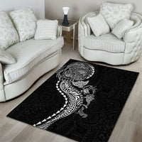 Hawaiian Kakau Tribal Sea Animals Tattoos Area Rug Black Color