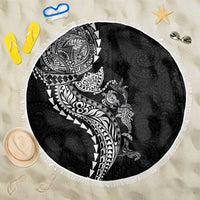 Hawaiian Kakau Tribal Sea Animals Tattoos Beach Blanket Black Color