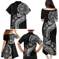 Hawaiian Kakau Tribal Sea Animals Tattoos Family Matching Puletasi and Hawaiian Shirt Black Color LT03 - Polynesian Pride