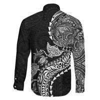 Hawaiian Kakau Tribal Sea Animals Tattoos Family Matching Short Sleeve Bodycon Dress and Hawaiian Shirt Black Color LT03 - Polynesian Pride