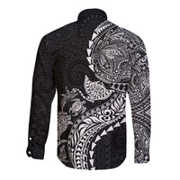 Hawaiian Kakau Tribal Sea Animals Tattoos Long Sleeve Button Shirt Black Color LT03 - Polynesian Pride