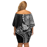 Hawaiian Kakau Tribal Sea Animals Tattoos Off Shoulder Short Dress Black Color LT03 - Polynesian Pride