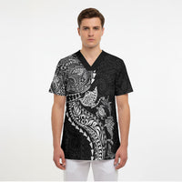 Hawaiian Kakau Tribal Sea Animals Tattoos Scrub Top Black Color