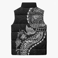 Hawaiian Kakau Tribal Sea Animals Tattoos Sleeveless Puffer Jacket Black Color