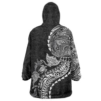 Hawaiian Kakau Tribal Sea Animals Tattoos Wearable Blanket Hoodie Black Color