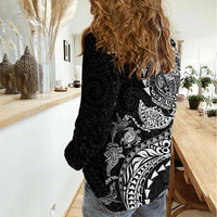 Hawaiian Kakau Tribal Sea Animals Tattoos Women Casual Shirt Black Color