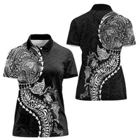 Hawaiian Kakau Tribal Sea Animals Tattoos Women Polo Shirt Black Color