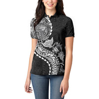 Hawaiian Kakau Tribal Sea Animals Tattoos Women Polo Shirt Black Color