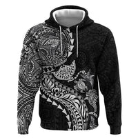 Hawaiian Kakau Tribal Sea Animals Tattoos Zip Hoodie Black Color LT03 Pullover Hoodie Black - Polynesian Pride