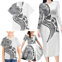 Hawaiian Kakau Tribal Sea Animals Tattoos Family Matching Long Sleeve Bodycon Dress and Hawaiian Shirt White Color LT03 - Polynesian Pride