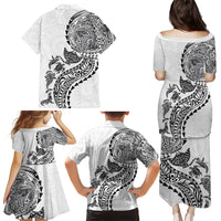 Hawaiian Kakau Tribal Sea Animals Tattoos Family Matching Puletasi and Hawaiian Shirt White Color LT03 - Polynesian Pride